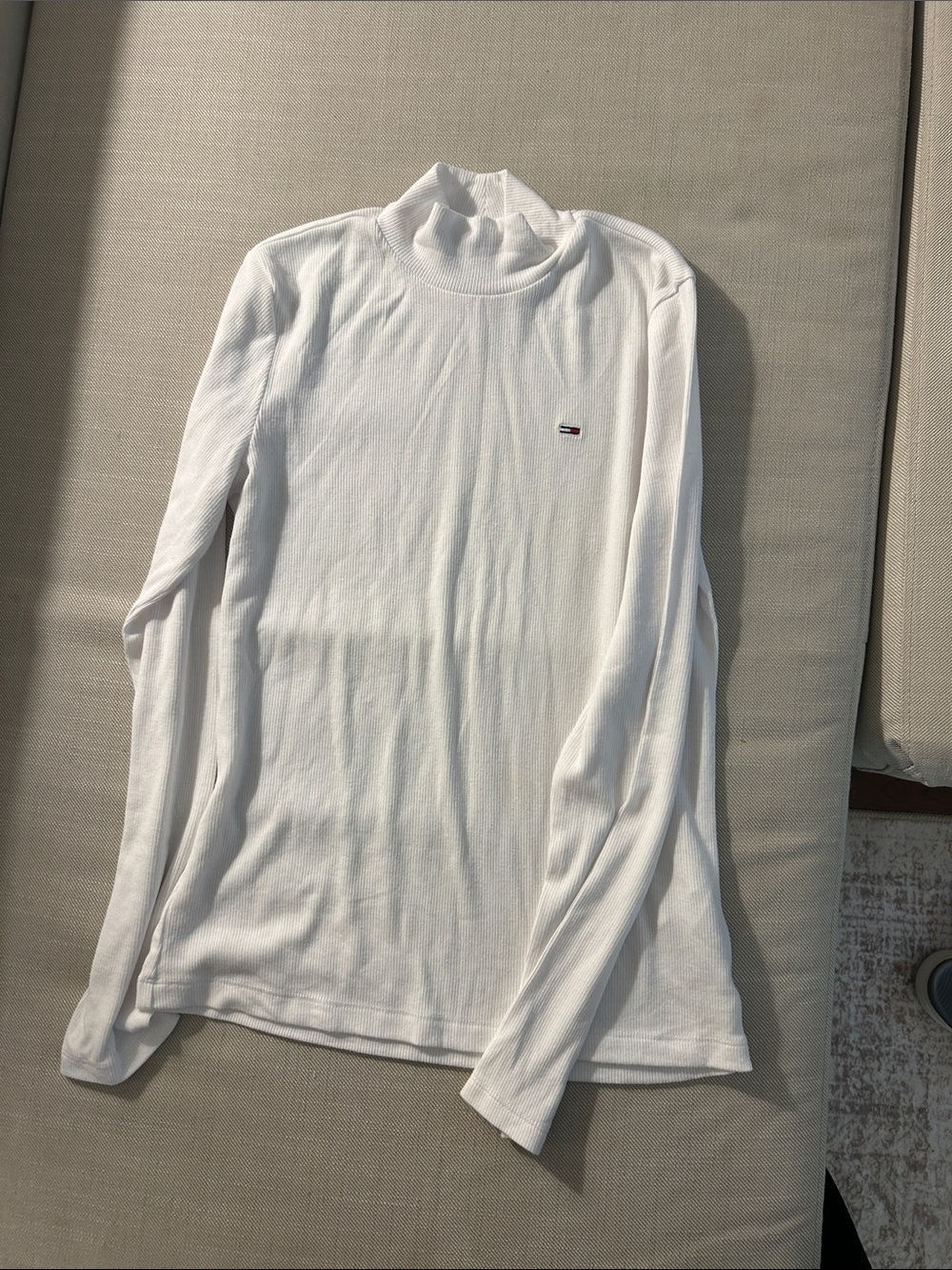 Tommy Hilfiger White Long-Sleeve Mock Neck Tee with Chest Logo
